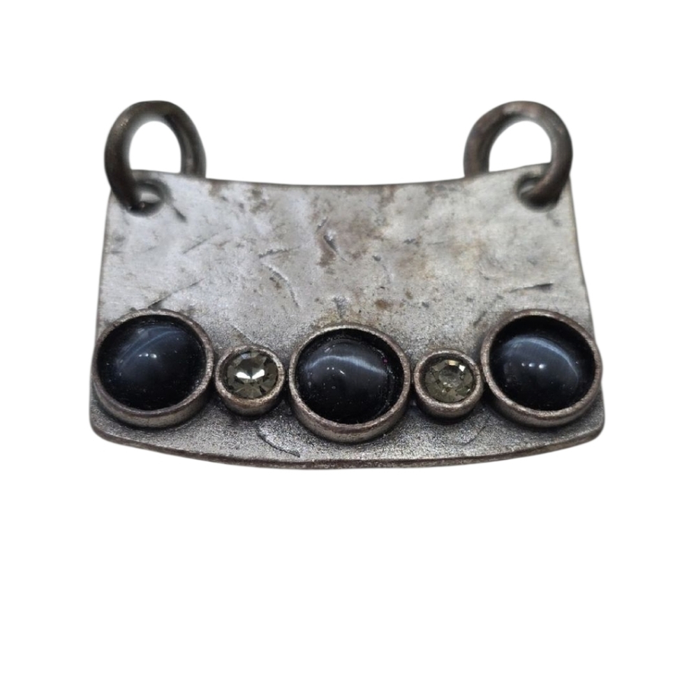 Silver-Tone Necklace Pendant with Black Stones